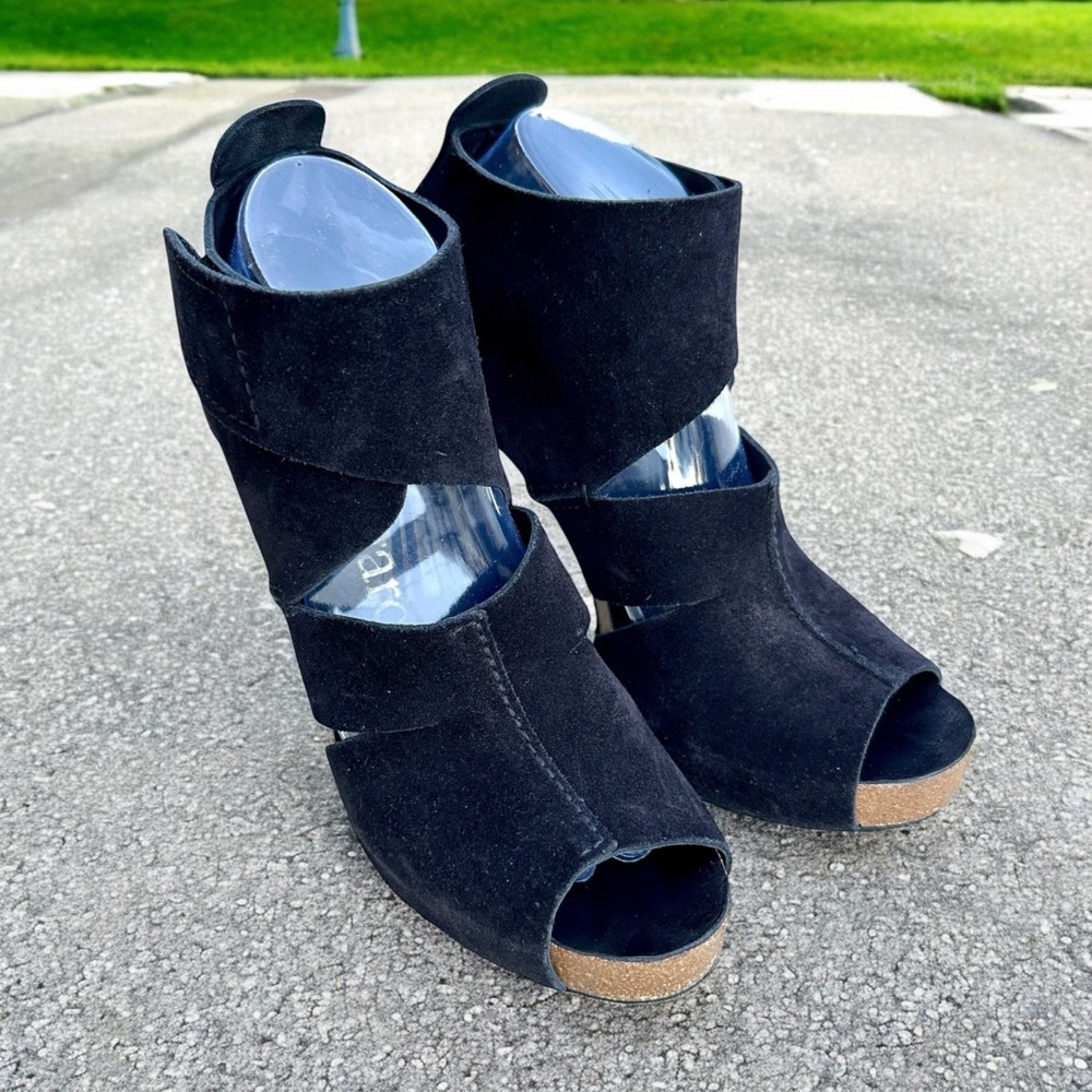 Pedro Garcia Charlie Suede Open Toe Shoes Black Party Cocktail Size‎ 40.5 Spain